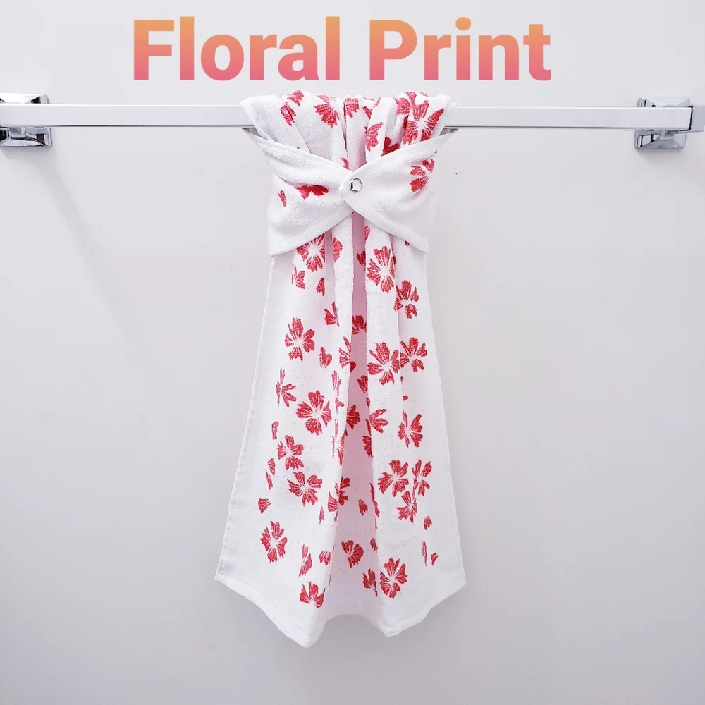 #9037-D ■NEW! FLORAL Hang'N'Snap Hand Towel🤍Select Plastic snap🤍